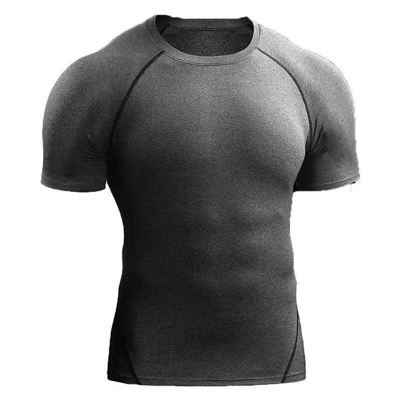 Fitness clothes men's outdoor sports quick drying short sleeved t-shirt training pro running stretch tight fitting clothes yoga