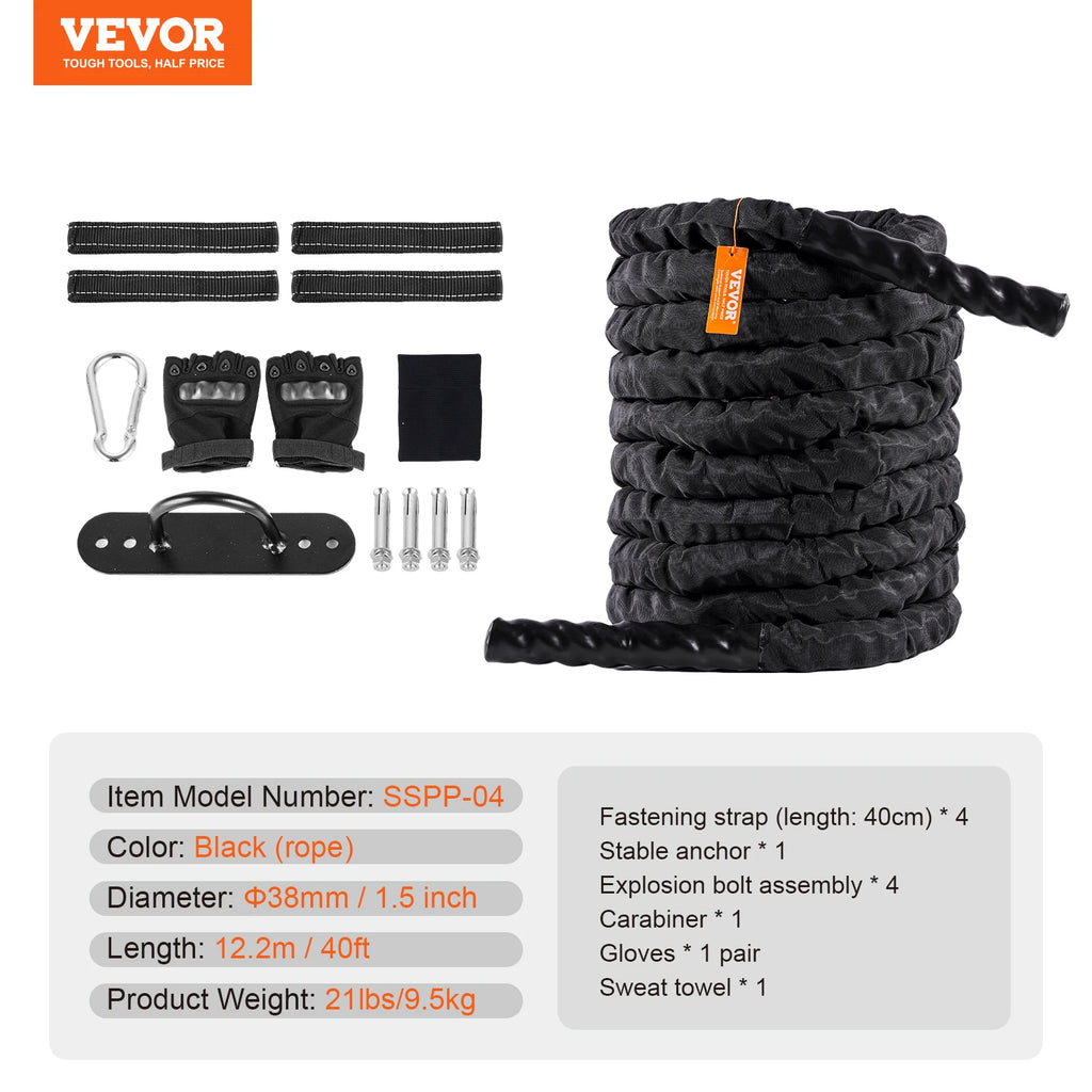 SucceBuy Battle Rope Polyester Exercise Rope Battle Exercise Equipment with Protective Sleeve and Anchor Heavy Weight Pull Rope
