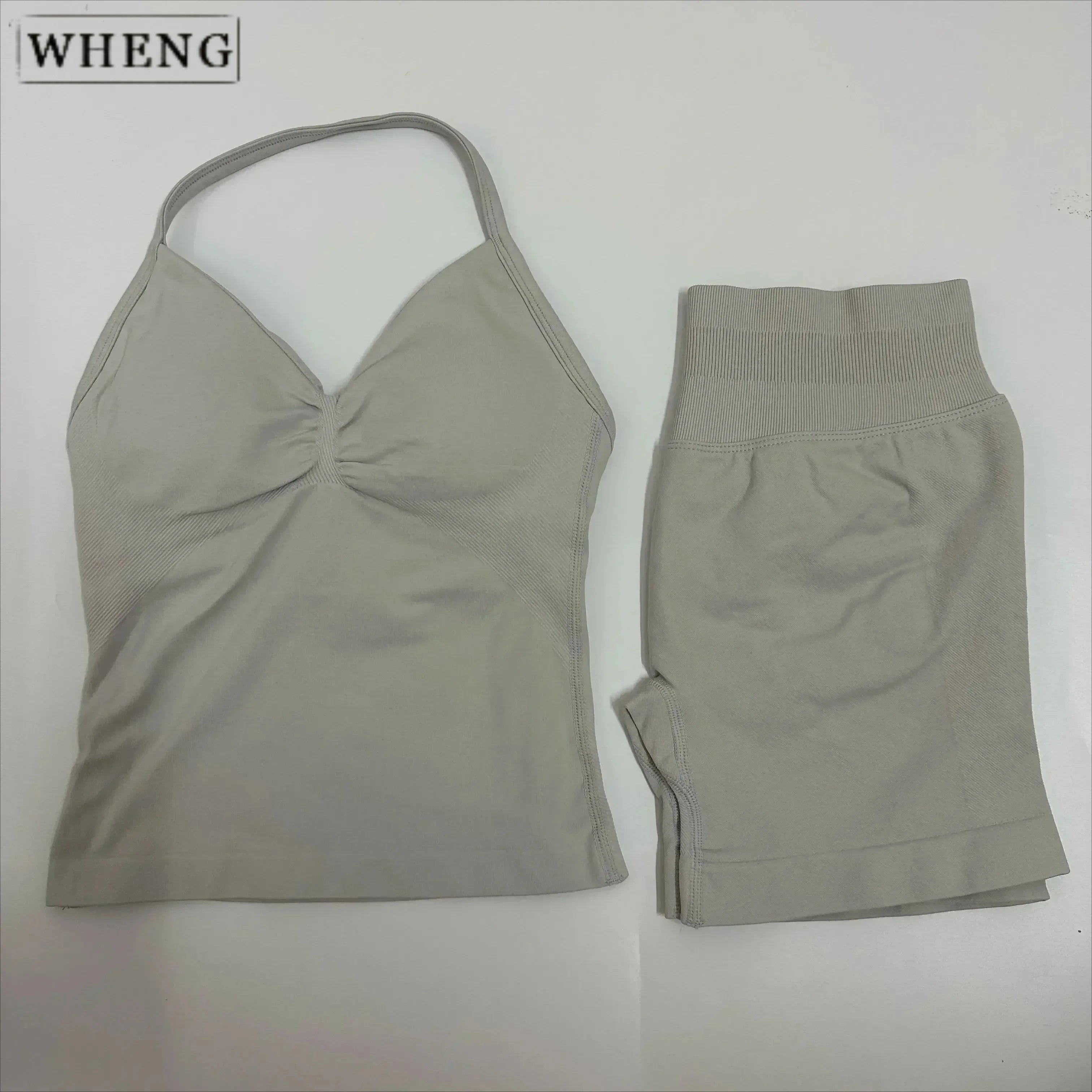WHENG 2 Pieces Sports Set Women Backless Tank Tops High Waist Scrunch Seamless Shorts Sport Suit Gym Set Sportswear Workout Set