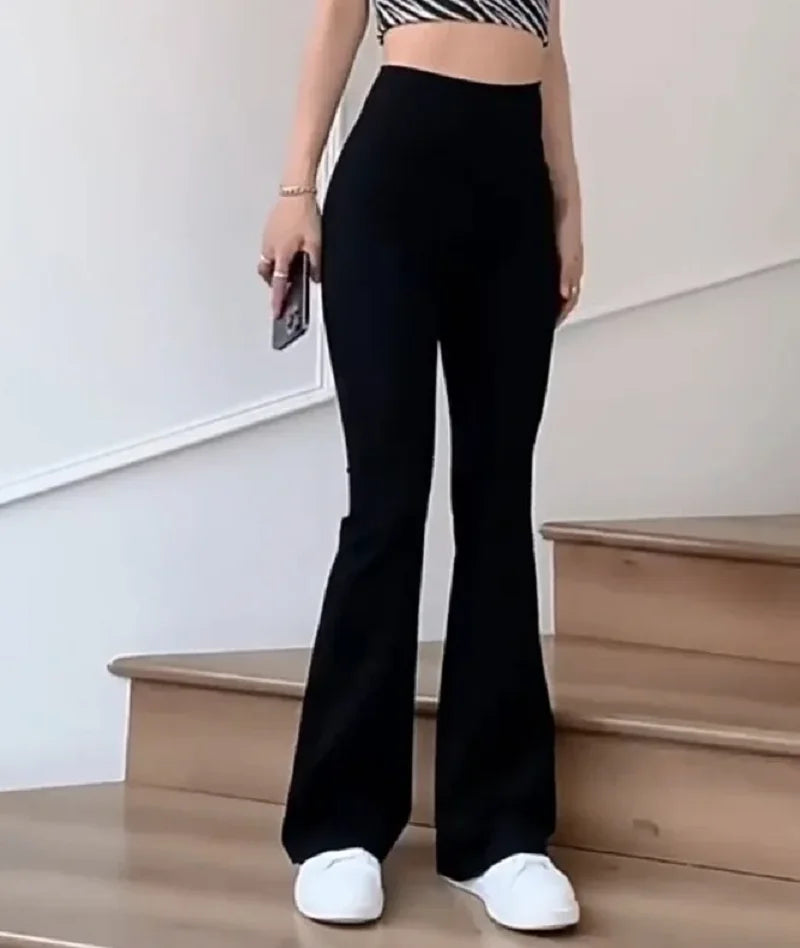 Women's High Waist Micro Flare Yoga Pants - Extended Length  Slimming Sharkskin  Horseshoe Pants 4-Way Stretch