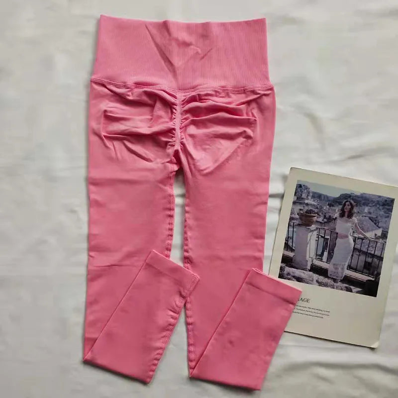 Women Seamless Slim Tights High Waist Solid Leggings Fitness Yoga Elastic Leggings Push Up Butt Knit Fashion Gym Workout Pants