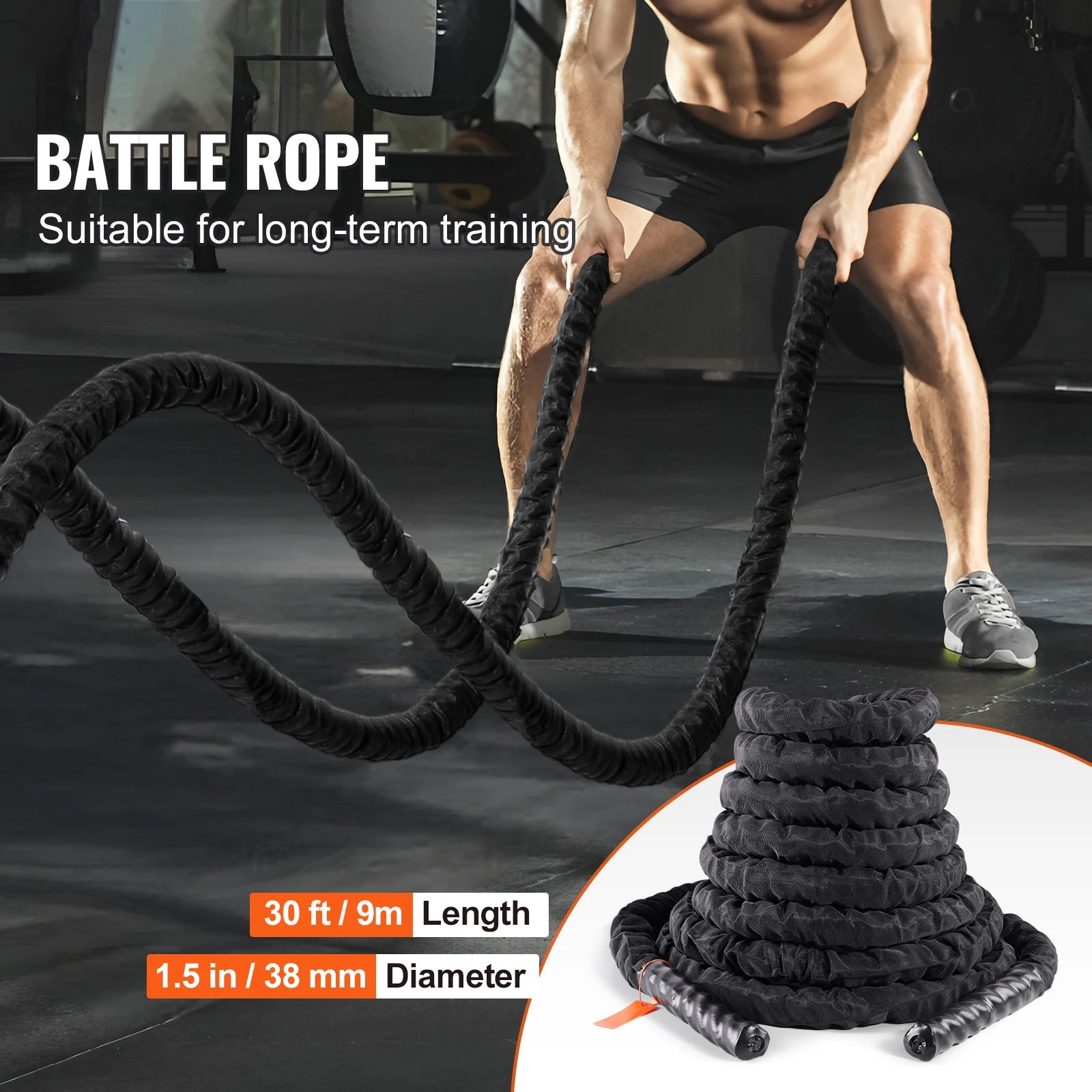 SucceBuy Battle Rope Polyester Exercise Rope Battle Exercise Equipment with Protective Sleeve and Anchor Heavy Weight Pull Rope