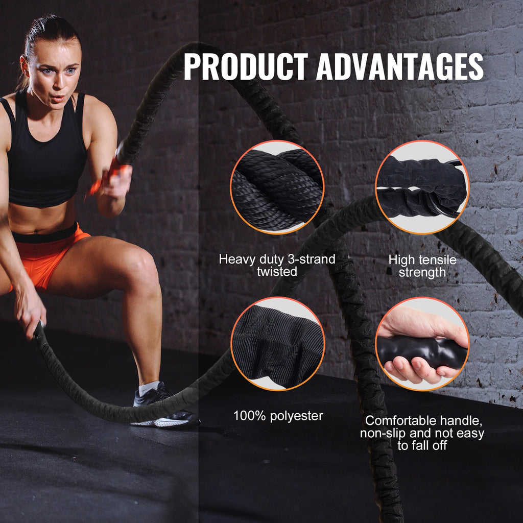 SucceBuy Battle Rope Polyester Exercise Rope Battle Exercise Equipment with Protective Sleeve and Anchor Heavy Weight Pull Rope