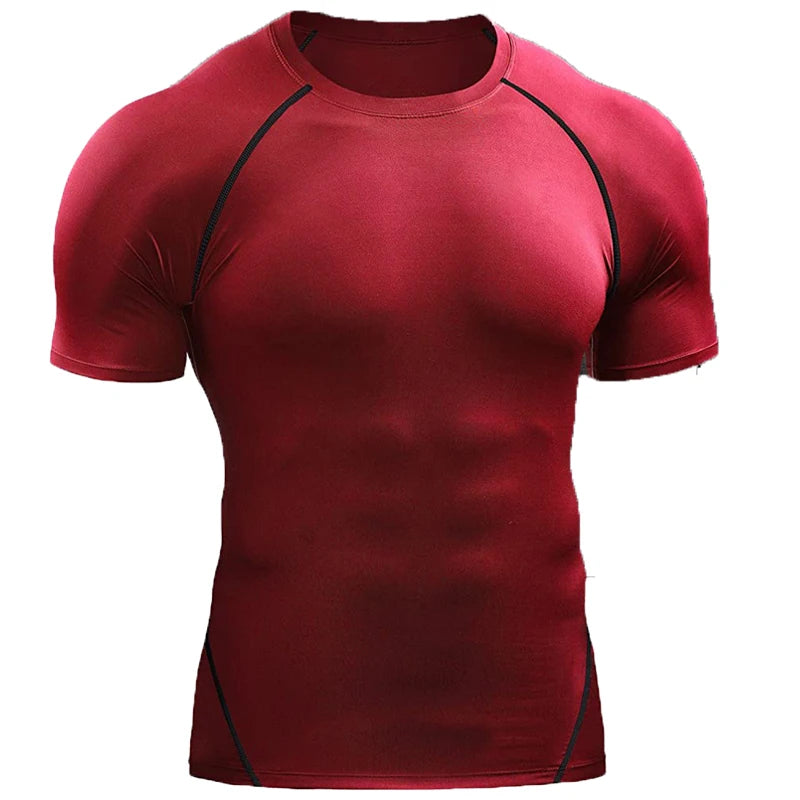Fitness clothes men's outdoor sports quick drying short sleeved t-shirt training pro running stretch tight fitting clothes yoga