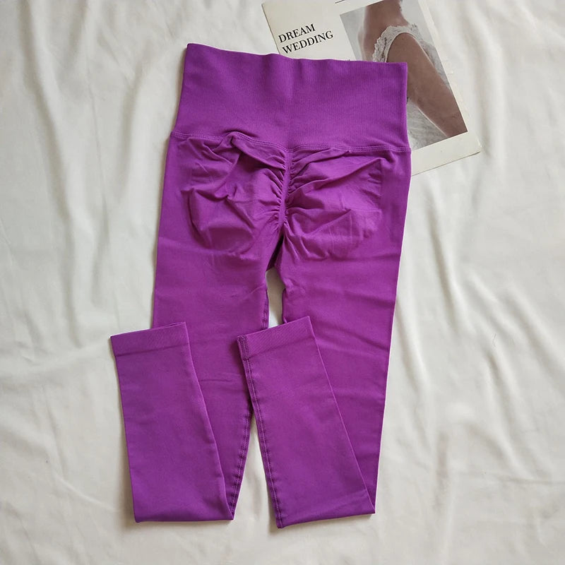 Women Seamless Slim Tights High Waist Solid Leggings Fitness Yoga Elastic Leggings Push Up Butt Knit Fashion Gym Workout Pants