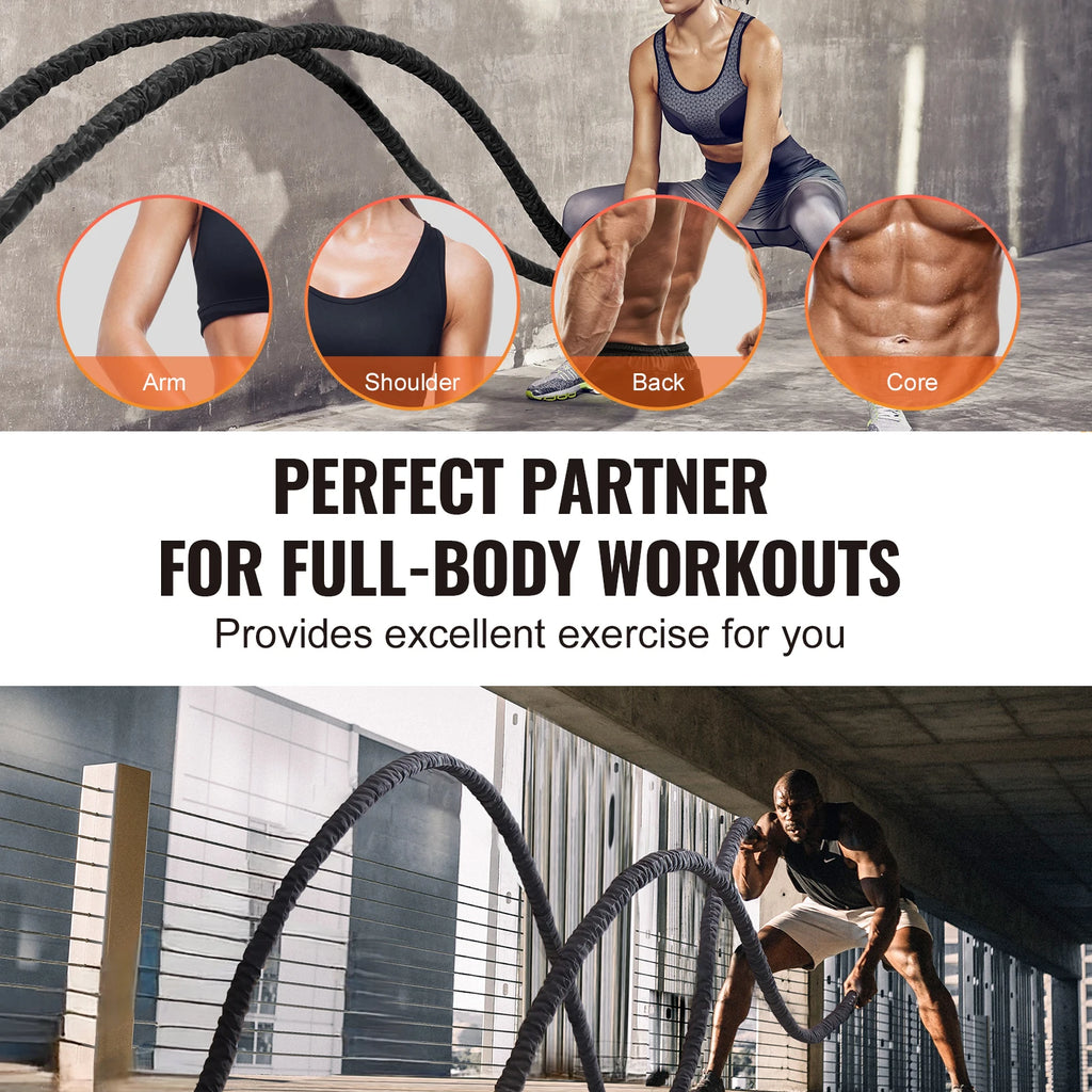 SucceBuy Battle Rope Polyester Exercise Rope Battle Exercise Equipment with Protective Sleeve and Anchor Heavy Weight Pull Rope