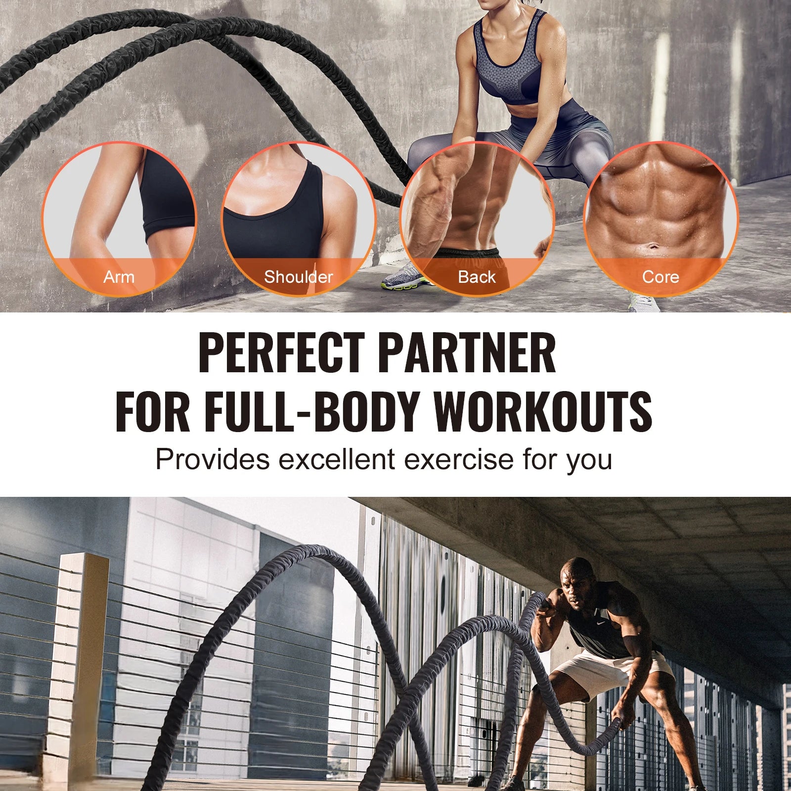 SucceBuy Battle Rope Polyester Exercise Rope Battle Exercise Equipment with Protective Sleeve and Anchor Heavy Weight Pull Rope