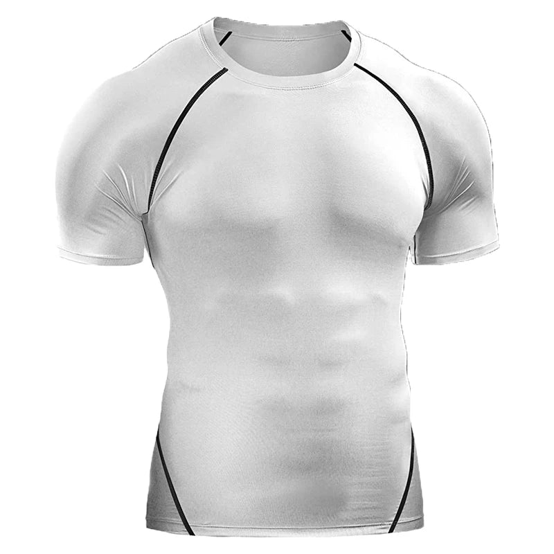 Fitness clothes men's outdoor sports quick drying short sleeved t-shirt training pro running stretch tight fitting clothes yoga