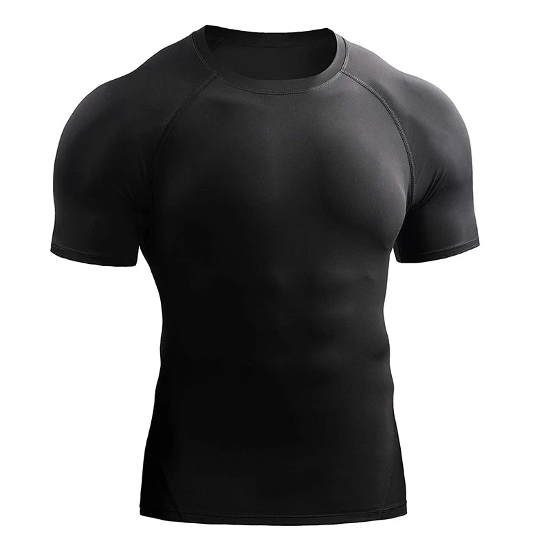 Fitness clothes men's outdoor sports quick drying short sleeved t-shirt training pro running stretch tight fitting clothes yoga